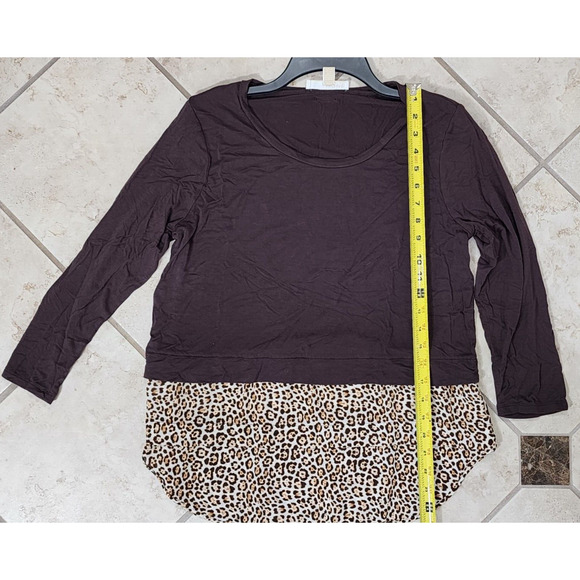 Michael Kors Womens Long Sleeve Pullover Top Brown with Leopard Print Size M - Picture 3 of 8